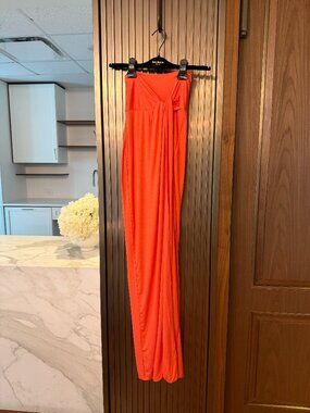Coral Orange 2pc Maxi Skirt Set | Strapless Tube Top
